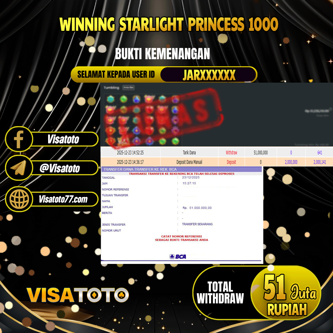 VISATOTO JACKPOT SLOT STARLIGHT PRINCESS 1000 RP.51.000.0000,- LUNAS USER ID JAR***
