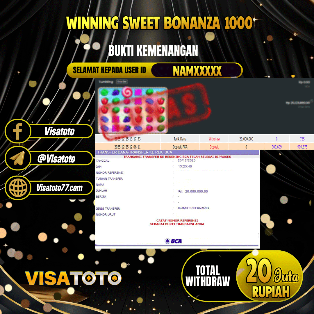 VISATOTO JACKPOT SLOT SWEET BONANZA 1000 RP.20.000.000,- LUNAS USER ID NAM***