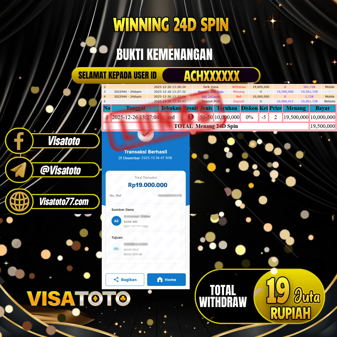VISATOTO JACKPOT LIVE GAMES 24D SPIN RP.19.000.000,- LUNAS USER ID ACH***