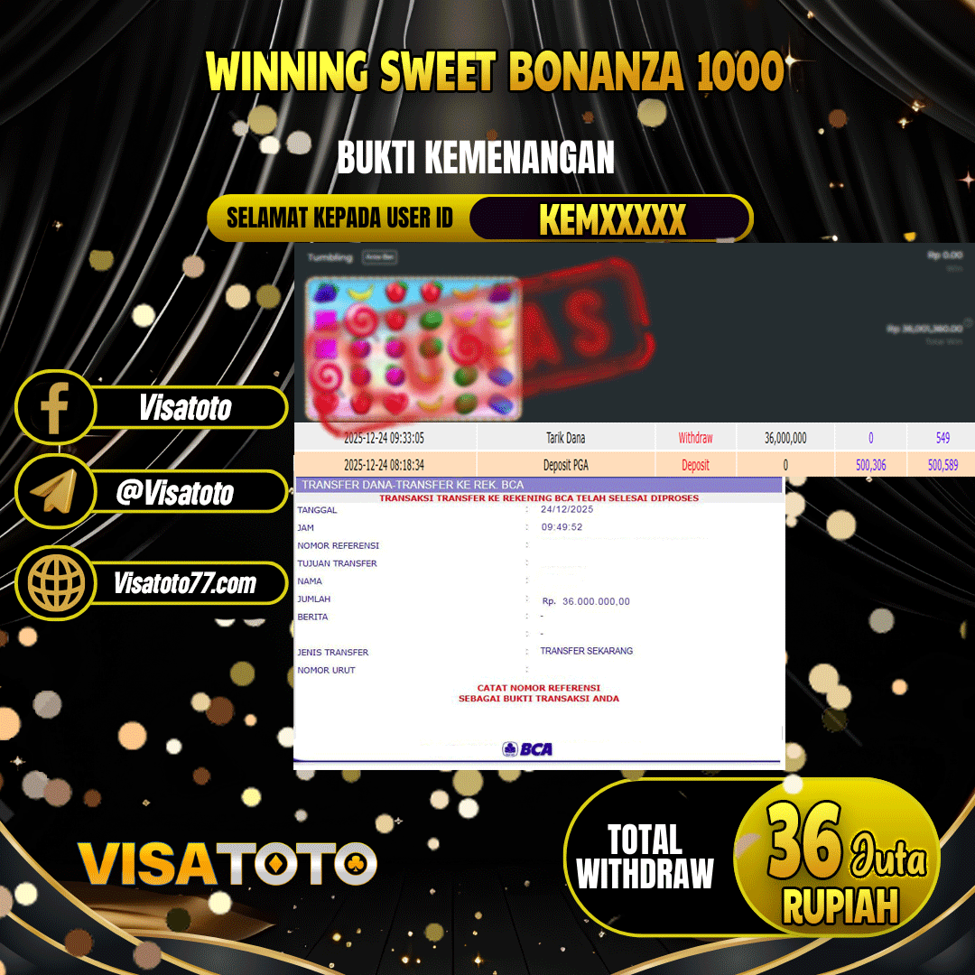 VISATOTO JACKPOT SLOT SWEET BONANZA 1000 RP.36.000.0000,- LUNAS USER  ID KEM***