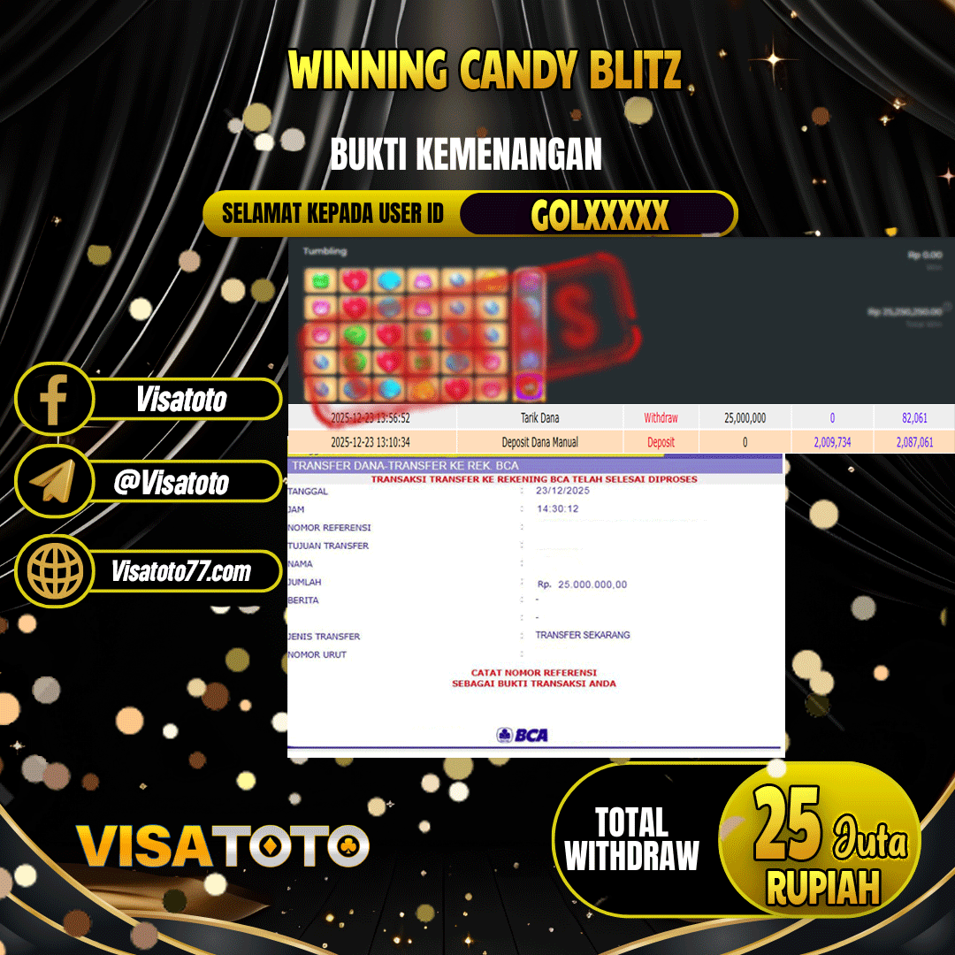 VISATOTO JACKPOT SLOT CANDY BLITZ RP.25.000.000,- LUNAS USER ID  GOL***